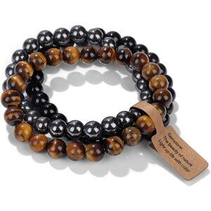 3PCS Tiger eye Healing Crystal Natural Stone Beaded Stretch Bracelet for Women